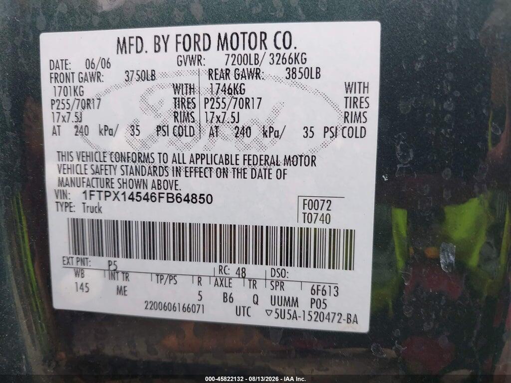 1FTPX14546FB64850 2006 FORD F-150 photo no. 9