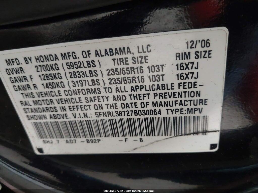 5FNRL38727B030064 2007 HONDA ODYSSEY photo no. 9