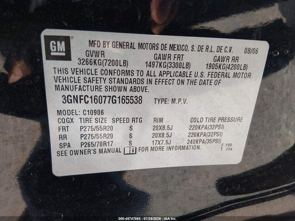 3GNFC16077G165538 2007 CHEVROLET SUBURBAN photo no. 9