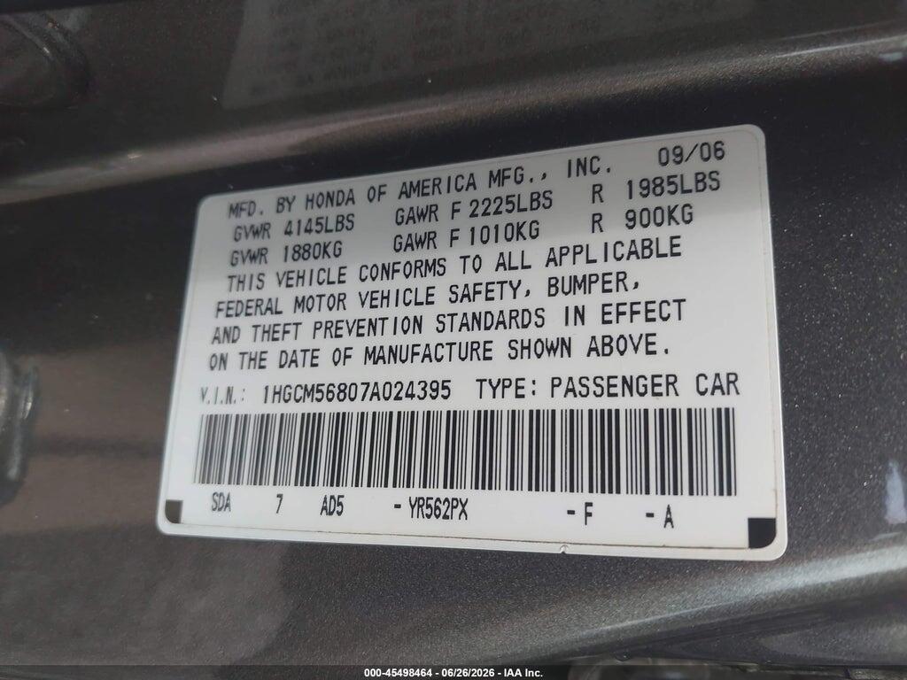 1HGCM56807A024395 2007 HONDA ACCORD photo no. 9