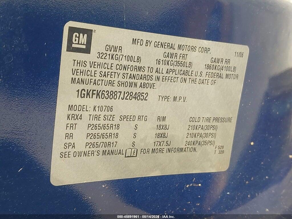 1GKFK63887J284852 2007 GMC YUKON DENALI photo no. 9