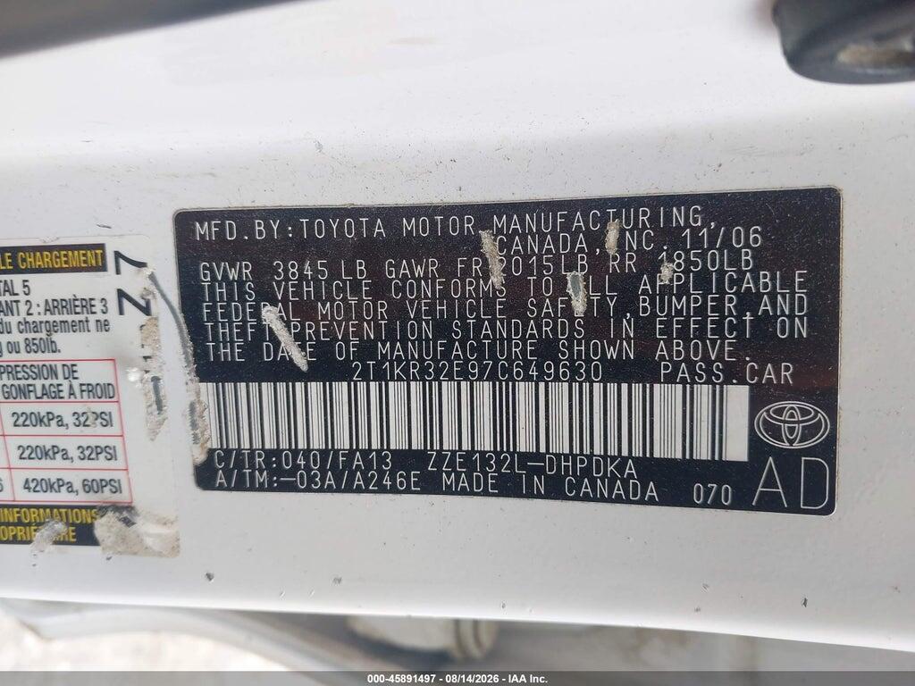 2T1KR32E97C649630 2007 TOYOTA MATRIX photo no. 9