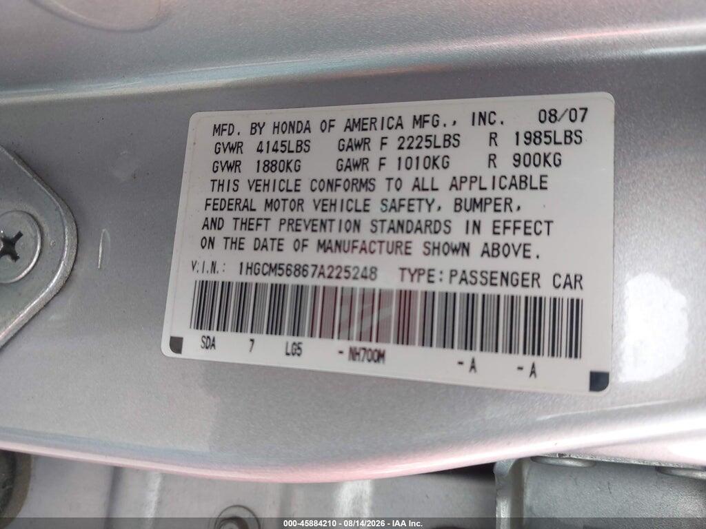 1HGCM56867A225248 2007 HONDA ACCORD photo no. 9