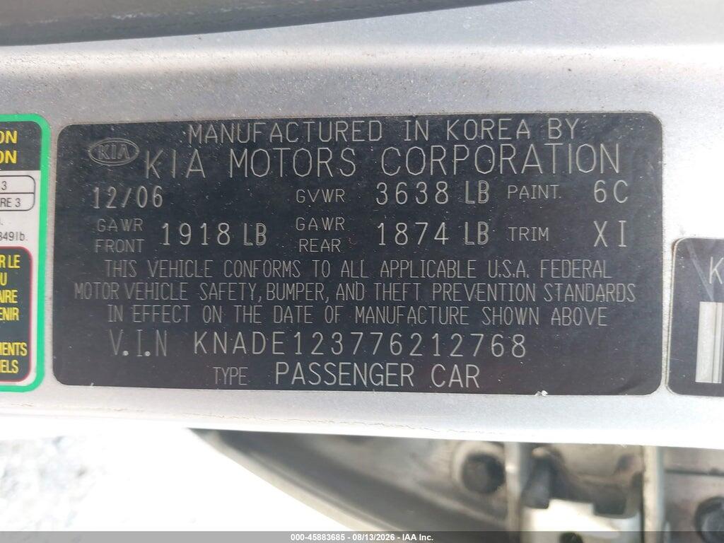 KNADE123776212768 2007 KIA RIO photo no. 9