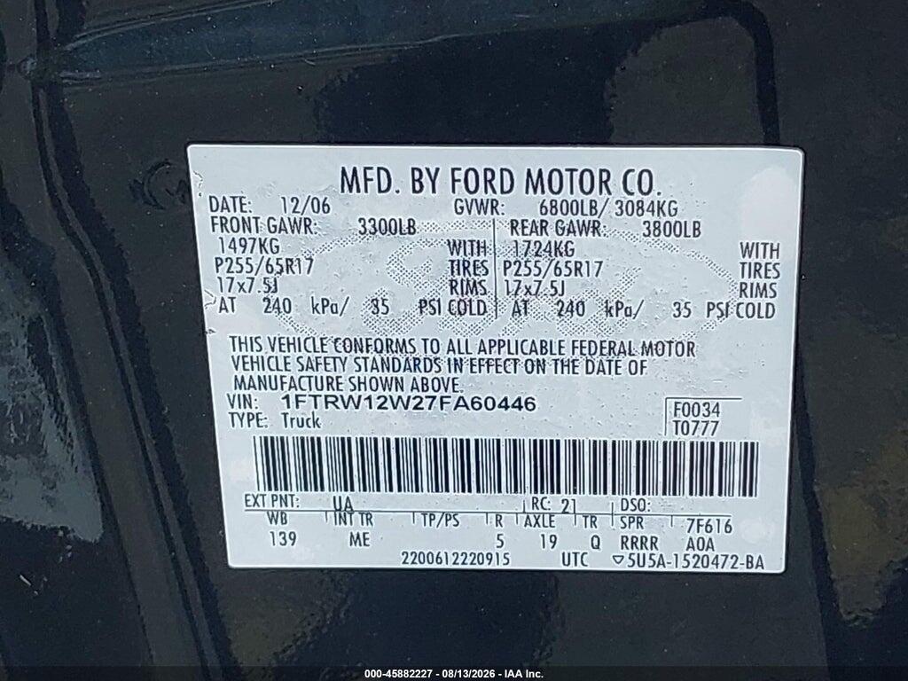 1FTRW12W27FA60446 2007 FORD F-150 photo no. 9