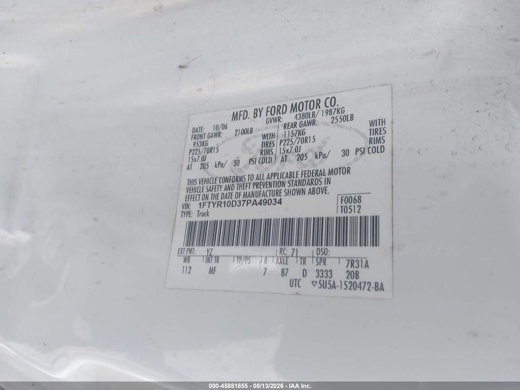 1FTYR10D37PA49034 2007 FORD RANGER photo no. 9
