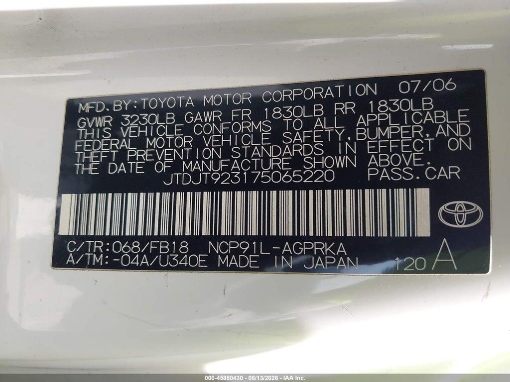 JTDJT923175065220 2007 TOYOTA YARIS photo no. 9