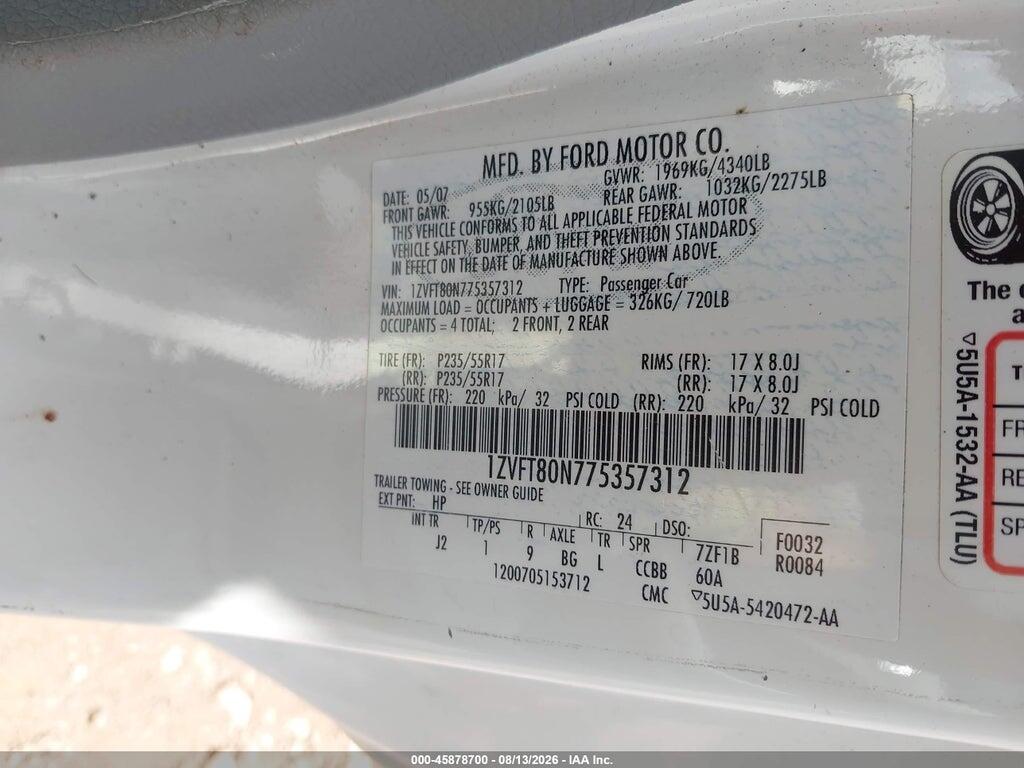 1ZVFT80N775357312 2007 FORD MUSTANG photo no. 9