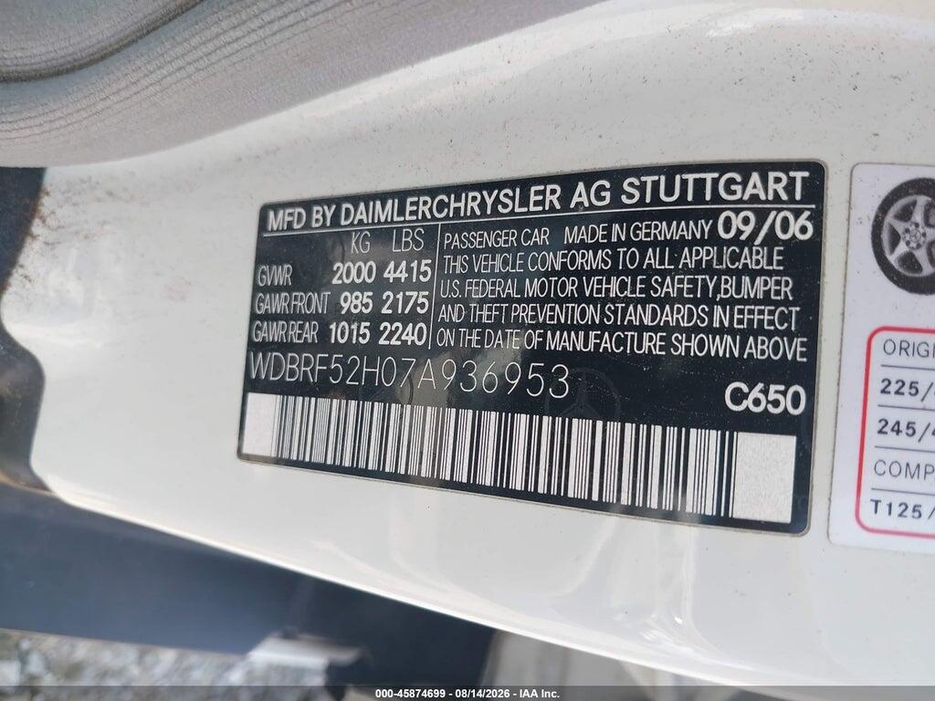 WDBRF52H07A936953 2007 MERCEDES-BENZ C 230 photo no. 9