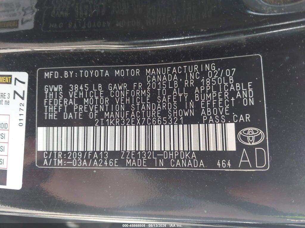 2T1KR32EX7C665321 2007 TOYOTA MATRIX photo no. 9