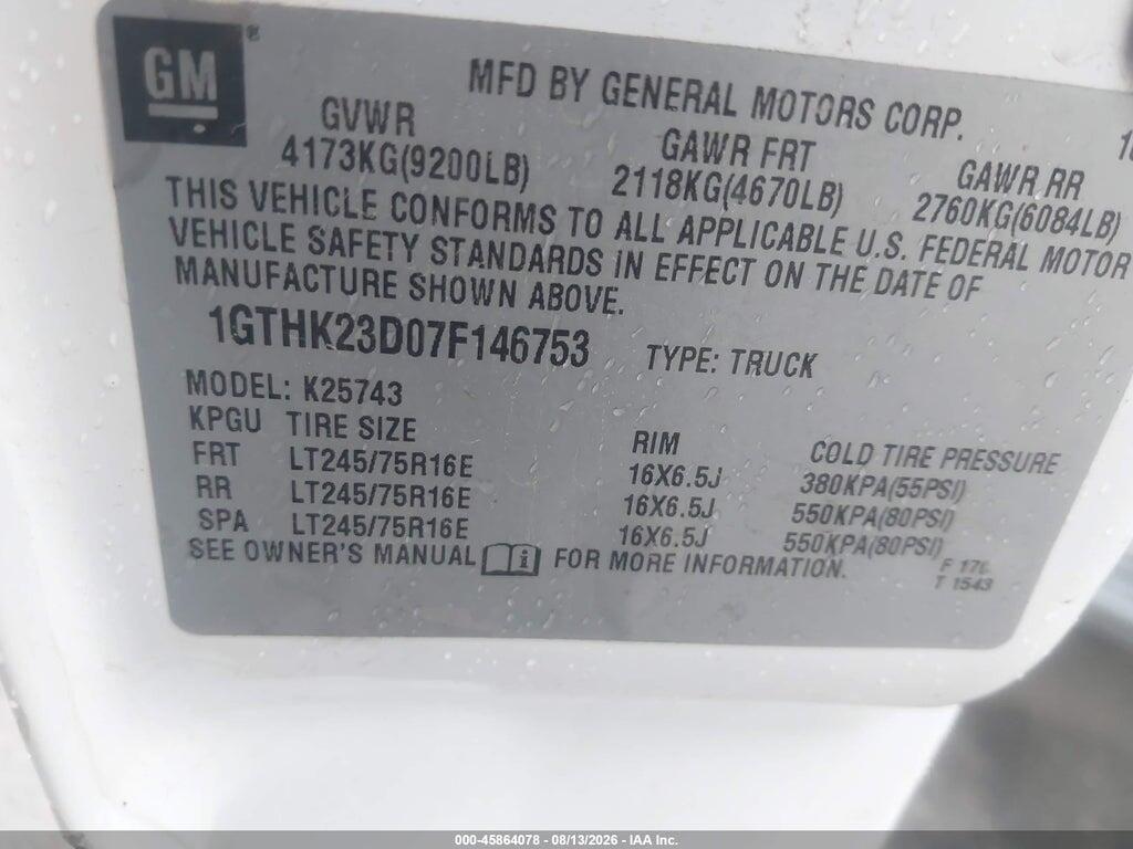 1GTHK23D07F146753 2007 GMC SIERRA 2500HD CLASSIC photo no. 8