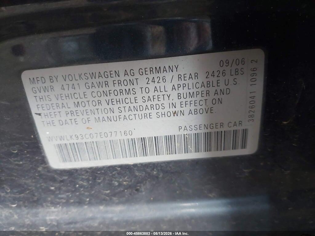 WVWLK93C07E077160 2007 VOLKSWAGEN PASSAT photo no. 9