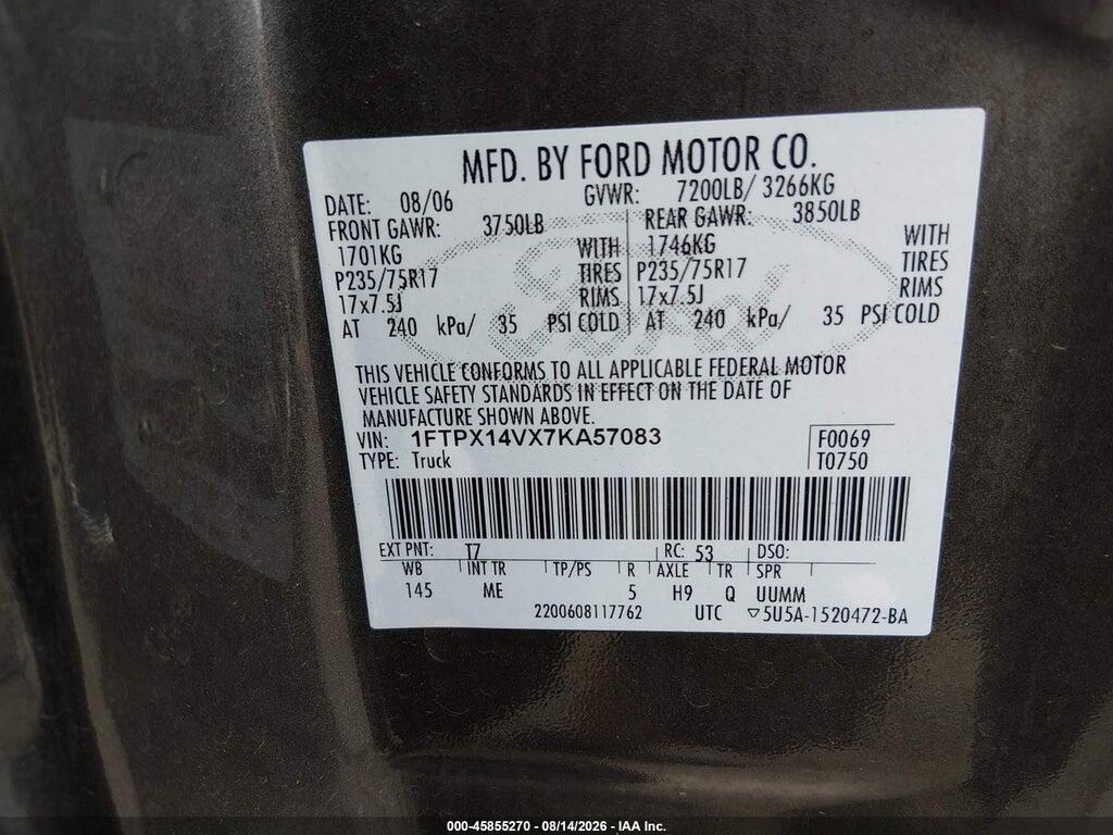1FTPX14VX7KA57083 2007 FORD F-150 photo no. 9