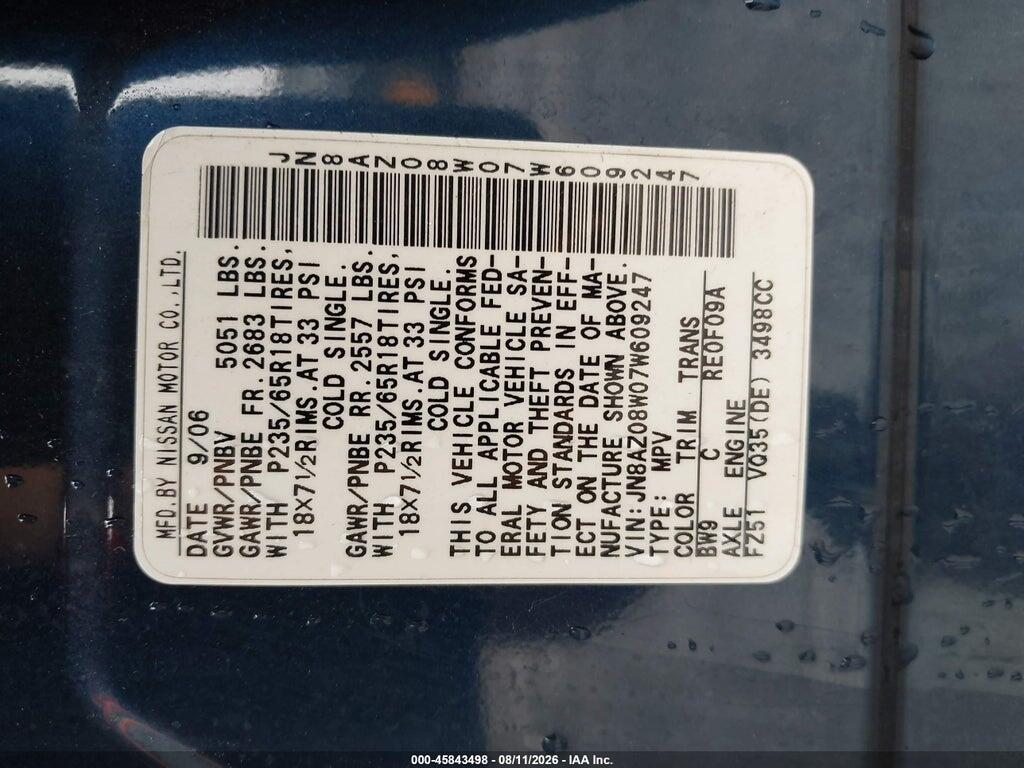 JN8AZ08W07W609247 2007 NISSAN MURANO photo no. 9