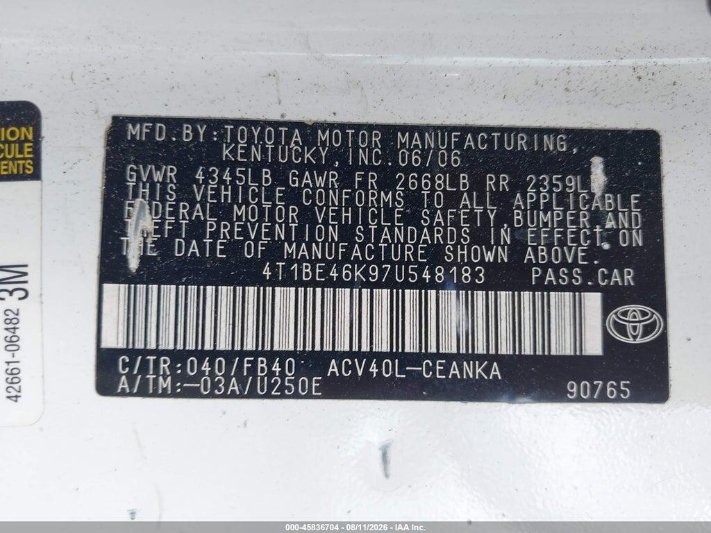 4T1BE46K97U548183 2007 TOYOTA CAMRY photo no. 9