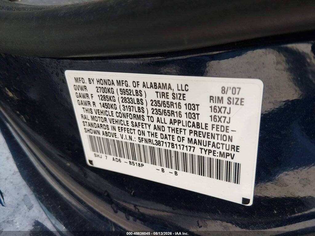 5FNRL38717B117177 2007 HONDA ODYSSEY photo no. 9