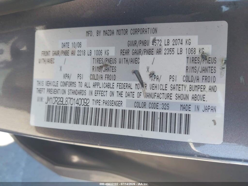 JM1CR29L870140092 2007 MAZDA MAZDA5 photo no. 9