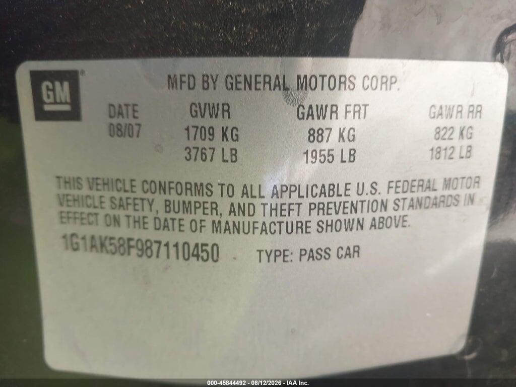 1G1AK58F987110450 2008 CHEVROLET COBALT photo no. 9