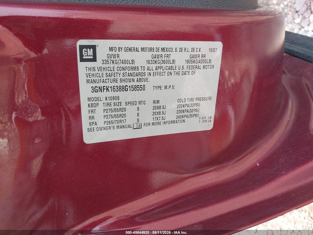 3GNFK16388G158550 2008 CHEVROLET SUBURBAN 1500 photo no. 9