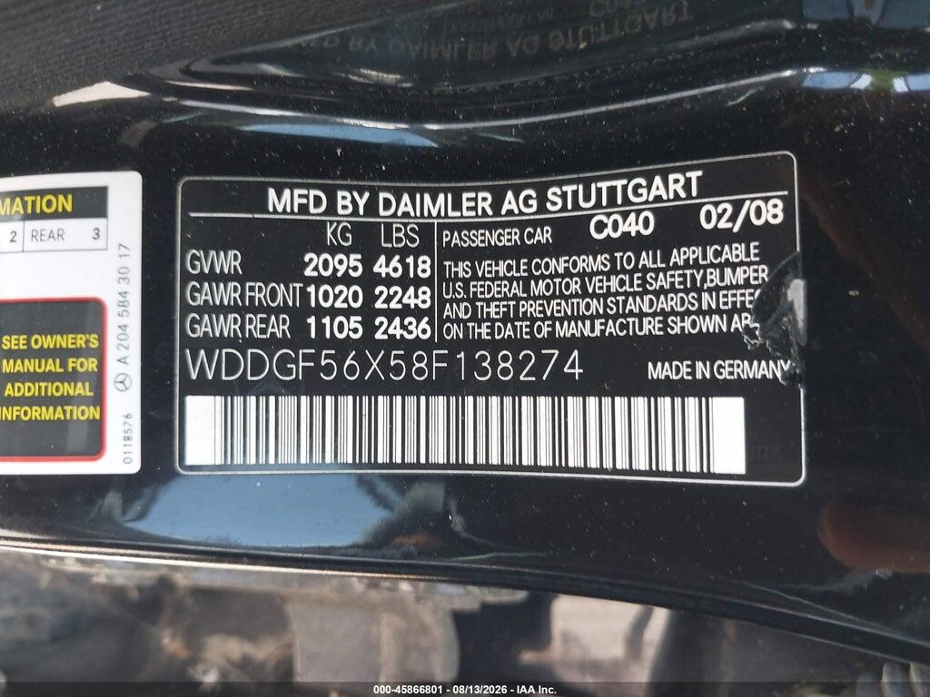 WDDGF56X58F138274 2008 MERCEDES-BENZ C 350 photo no. 9