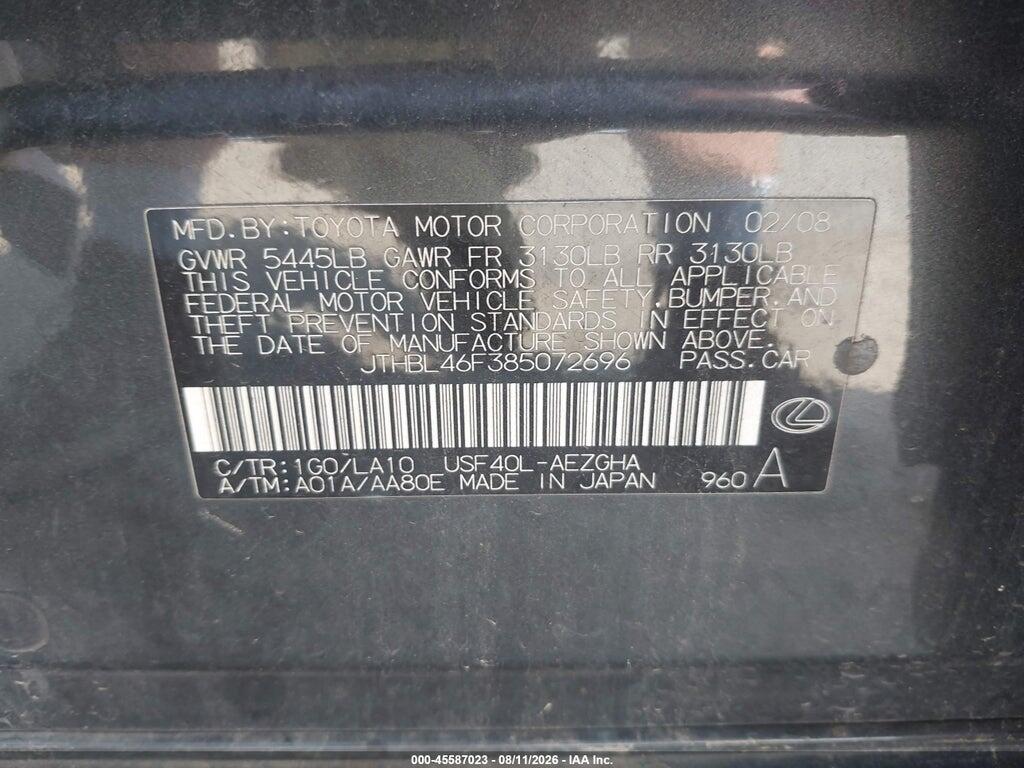 JTHBL46F385072696 2008 LEXUS LS 460 photo no. 9