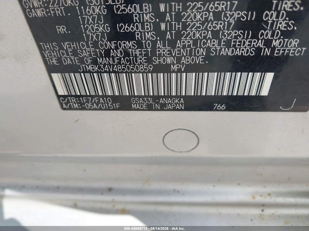 JTMBK34V485050859 2008 TOYOTA RAV4 photo no. 9
