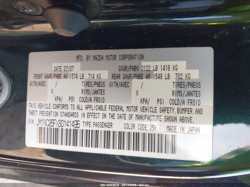 JM1NC26FX80141495 2008 MAZDA MX-5 photo no. 9