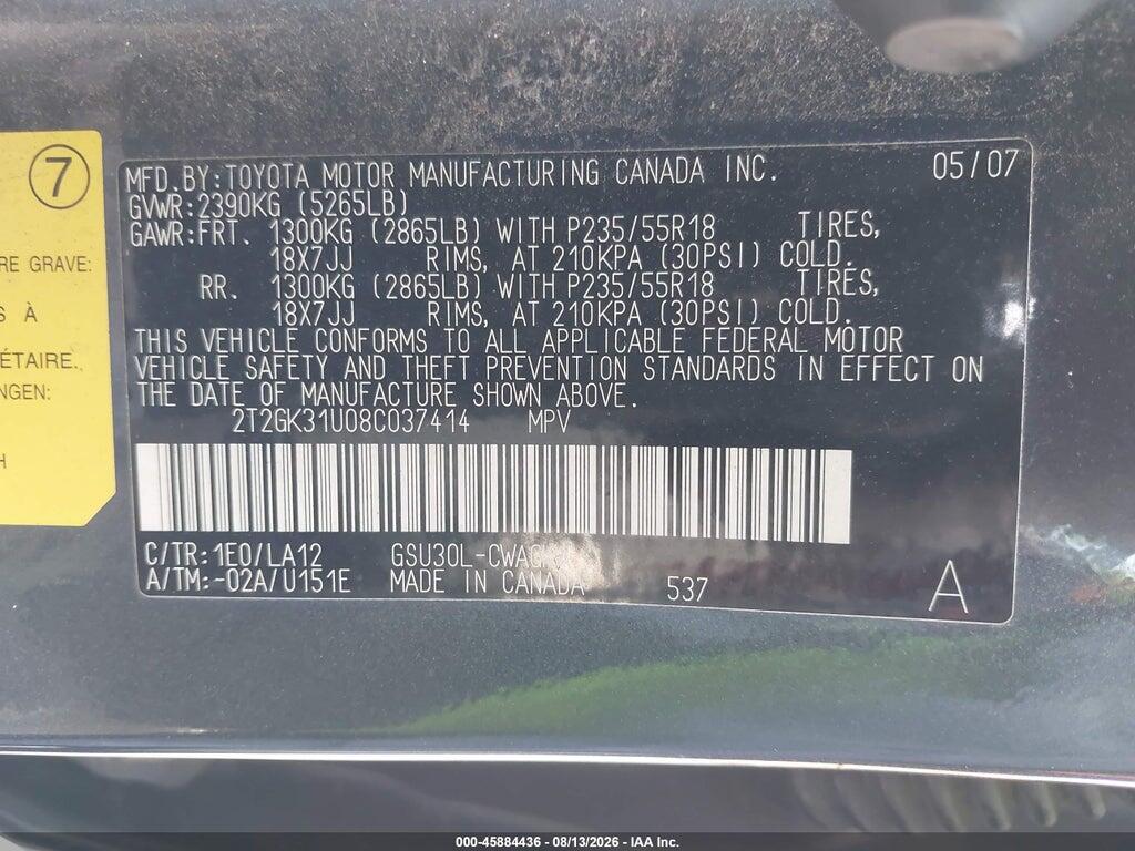 2T2GK31U08C037414 2008 LEXUS RX 350 photo no. 9