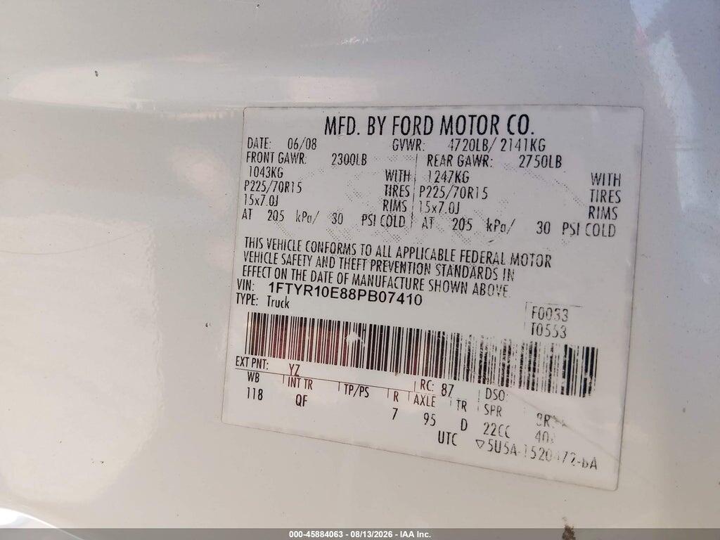 1FTYR10E88PB07410 2008 FORD RANGER photo no. 9