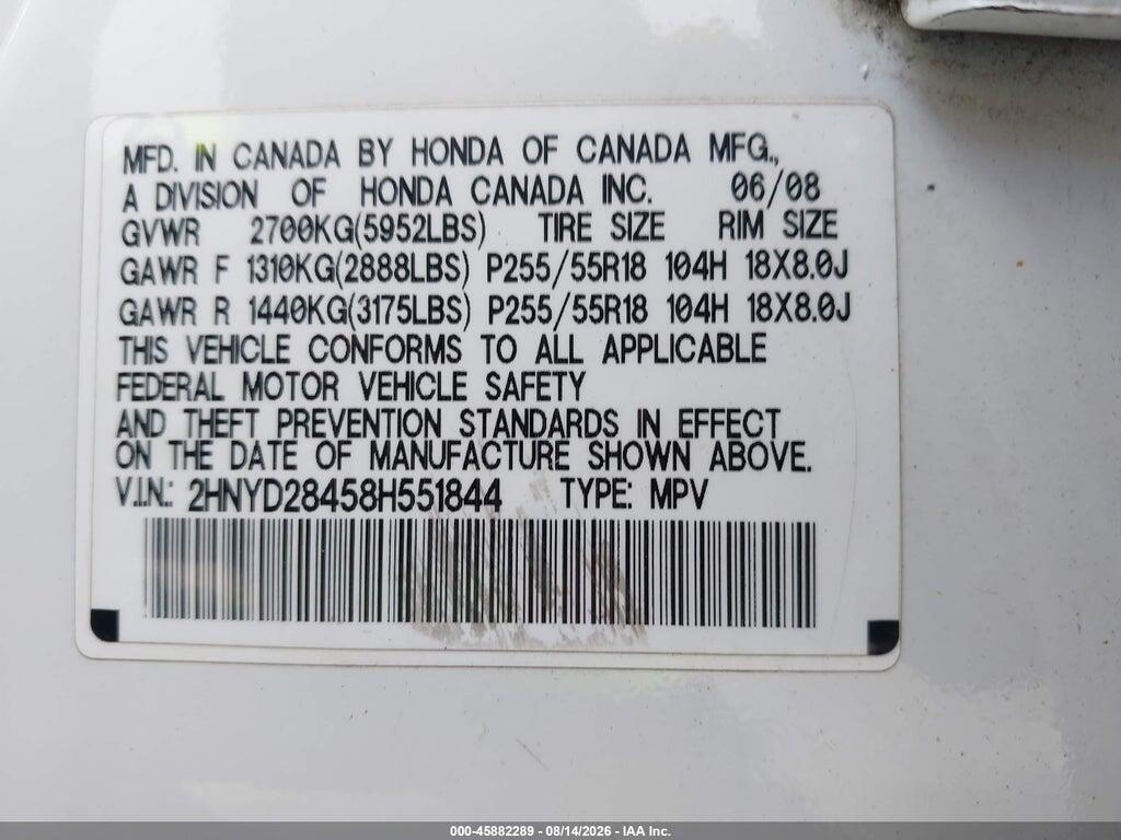 2HNYD28458H551844 2008 ACURA MDX photo no. 9