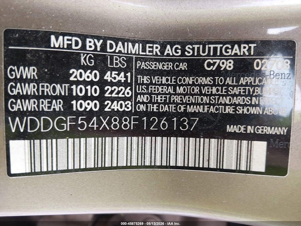 WDDGF54X88F126137 2008 MERCEDES-BENZ C 300 photo no. 9