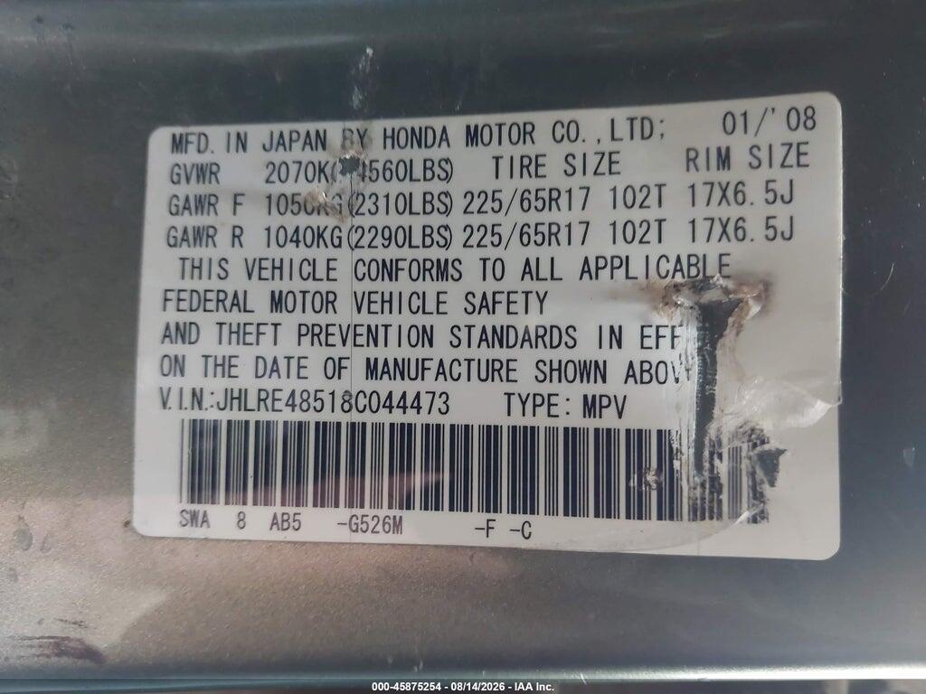 JHLRE48518C044473 2008 HONDA CR-V photo no. 9