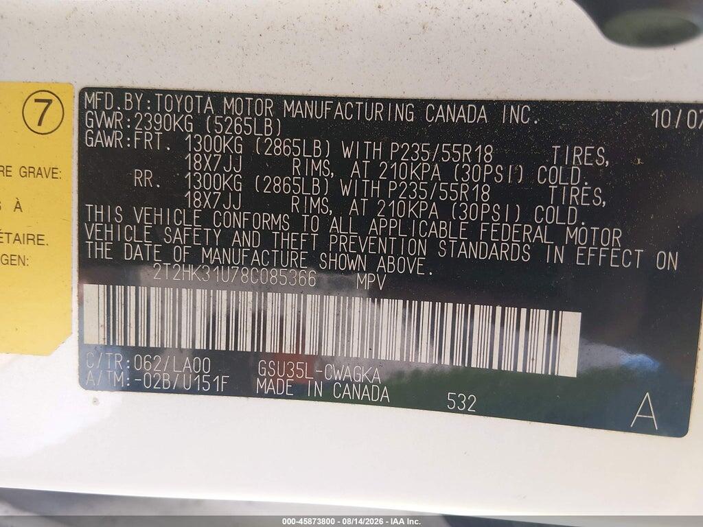 2T2HK31U78C085366 2008 LEXUS RX 350 photo no. 9