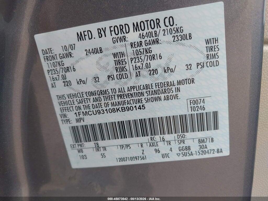 1FMCU93108KB90145 2008 FORD ESCAPE photo no. 9