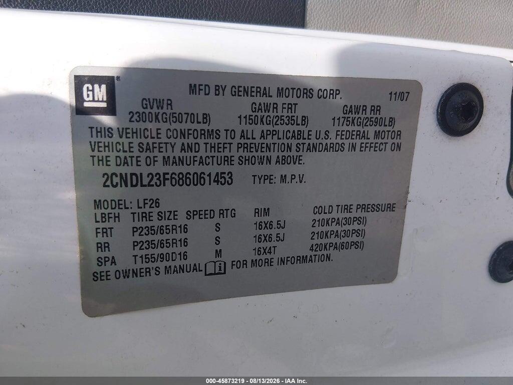 2CNDL23F686061453 2008 CHEVROLET EQUINOX photo no. 9