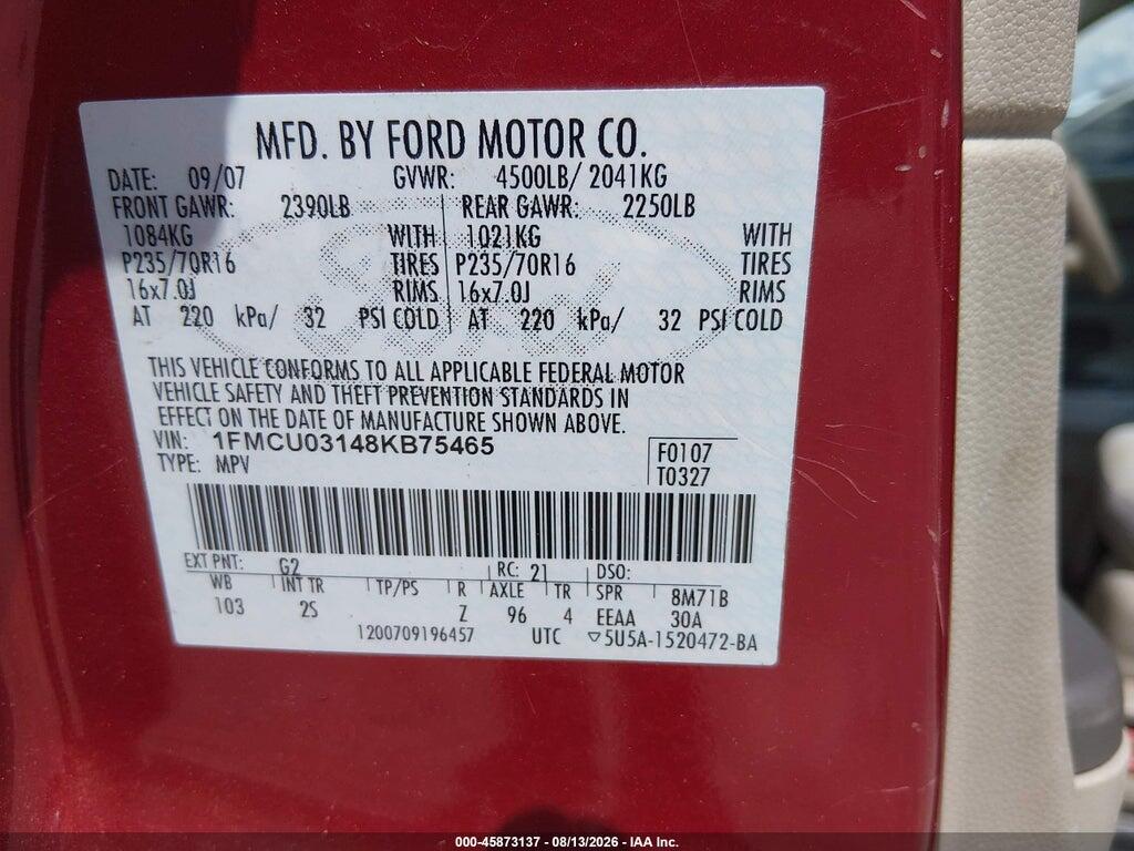 1FMCU03148KB75465 2008 FORD ESCAPE photo no. 9