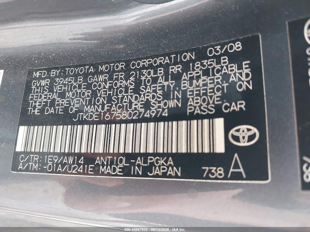 JTKDE167580274974 2008 SCION TC photo no. 9
