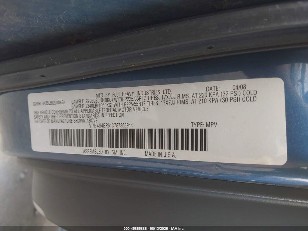 4S4BP61C787363944 2008 SUBARU OUTBACK photo no. 9