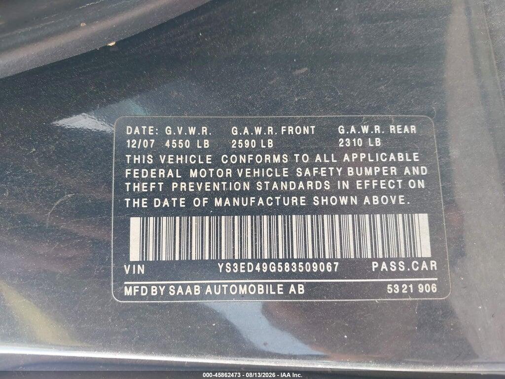 YS3ED49G583509067 2008 SAAB 9-5 photo no. 9