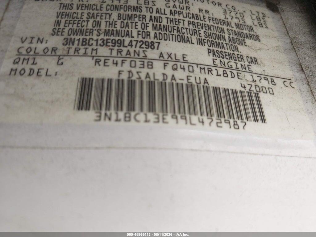 3N1BC13E99L472987 2009 NISSAN VERSA photo no. 9
