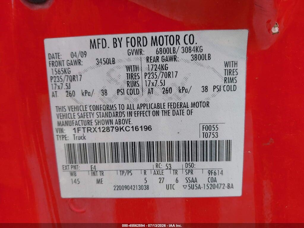 1FTRX12879KC16196 2009 FORD F-150 photo no. 9