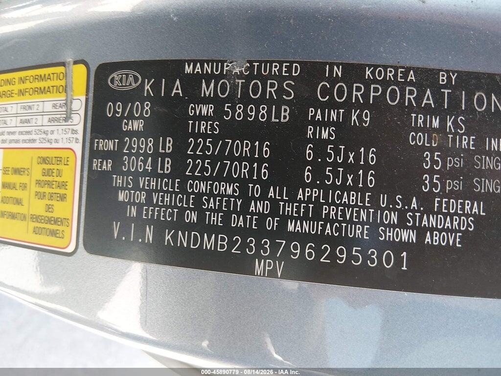 KNDMB233796295301 2009 KIA SEDONA photo no. 9