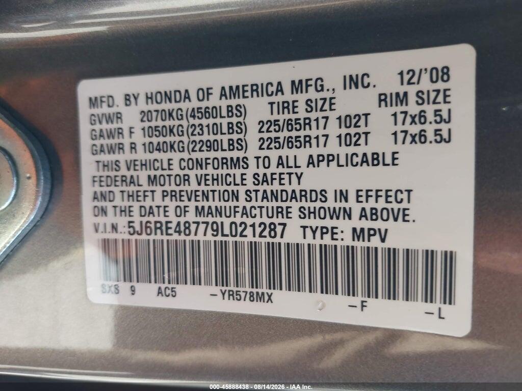 5J6RE48779L021287 2009 HONDA CR-V photo no. 9