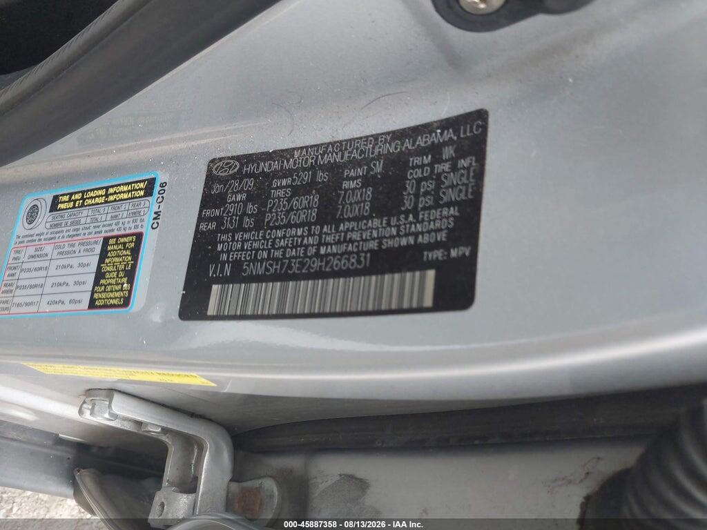 5NMSH73E29H266831 2009 HYUNDAI SANTA FE photo no. 9