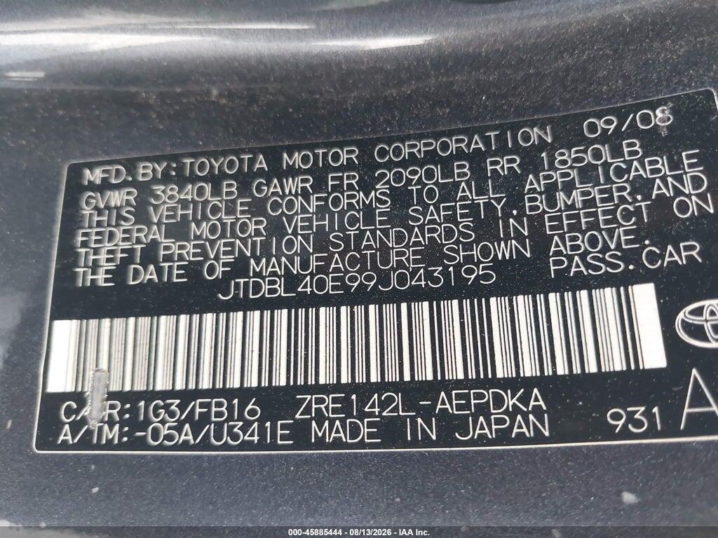 JTDBL40E99J043195 2009 TOYOTA COROLLA photo no. 9