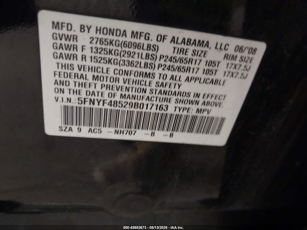 5FNYF48529B017163 2009 HONDA PILOT photo no. 9