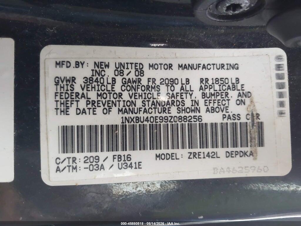 1NXBU40E99Z088256 2009 TOYOTA COROLLA photo no. 9