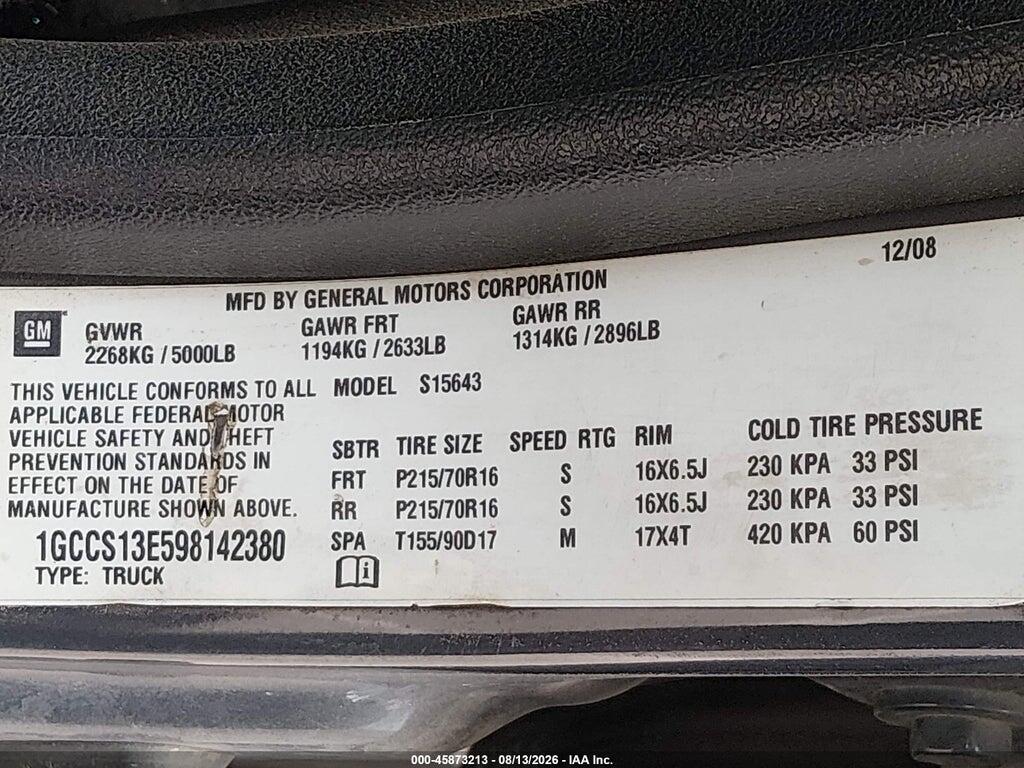 1GCCS13E598142380 2009 CHEVROLET COLORADO photo no. 9
