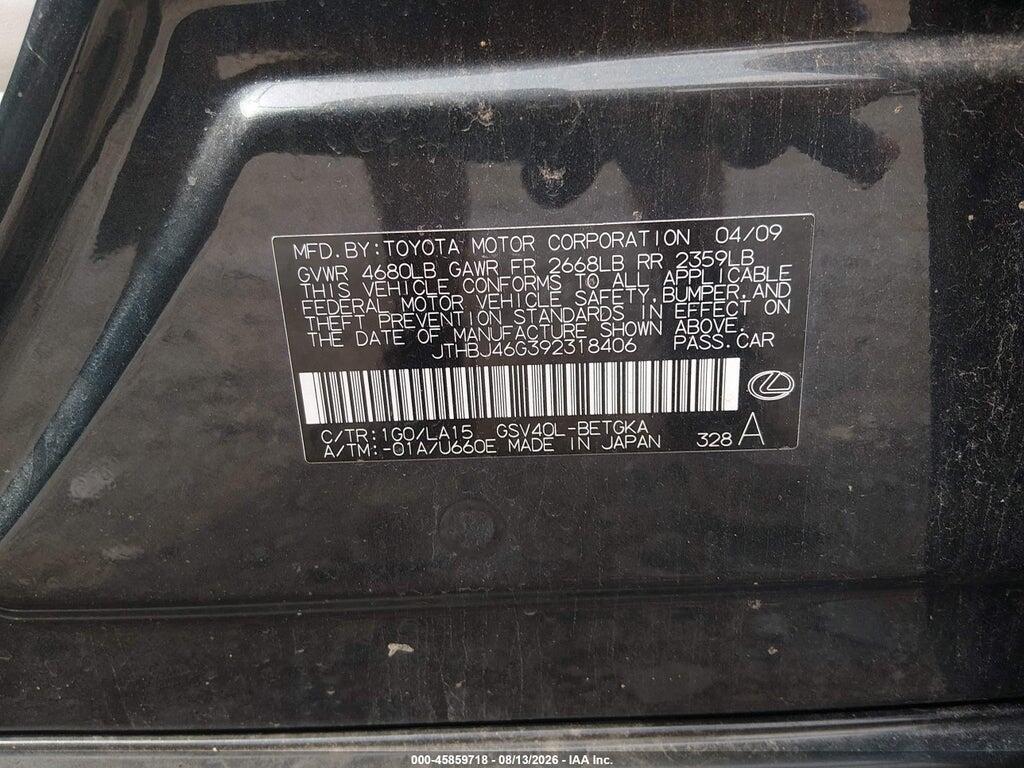 JTHBJ46G392318406 2009 LEXUS ES 350 photo no. 9
