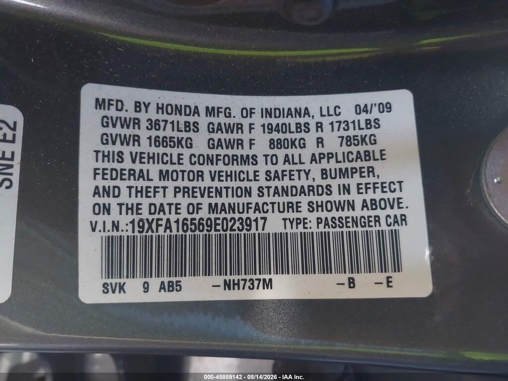 19XFA16569E023917 2009 HONDA CIVIC photo no. 9